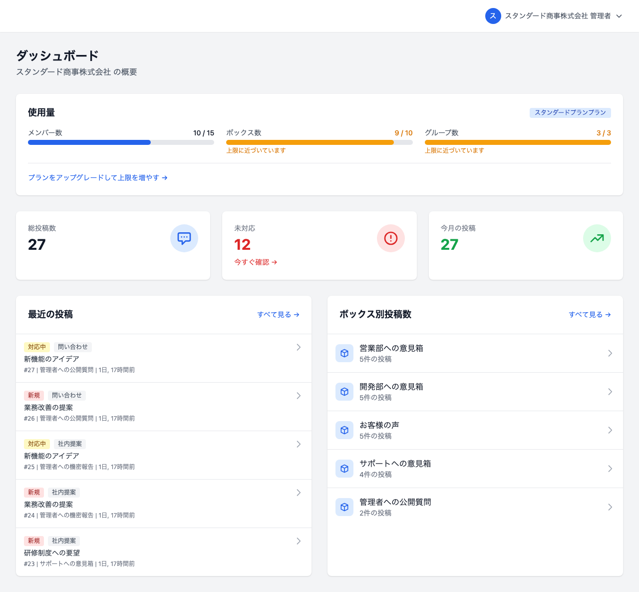 ダッシュボード画面